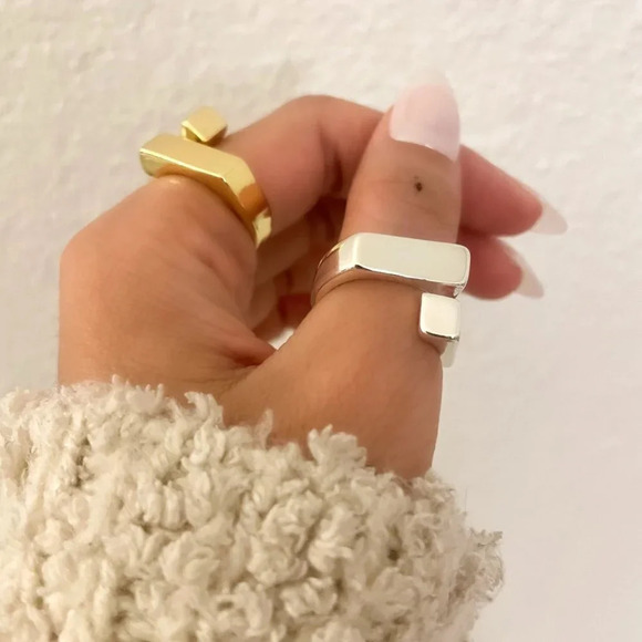 925 Sterling Silver Chunky Ring Thick Bold Double Bar Ring Geometric Ring Band - Picture 5 of 5